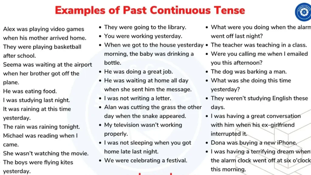 Examples Of Past Continuous Tense