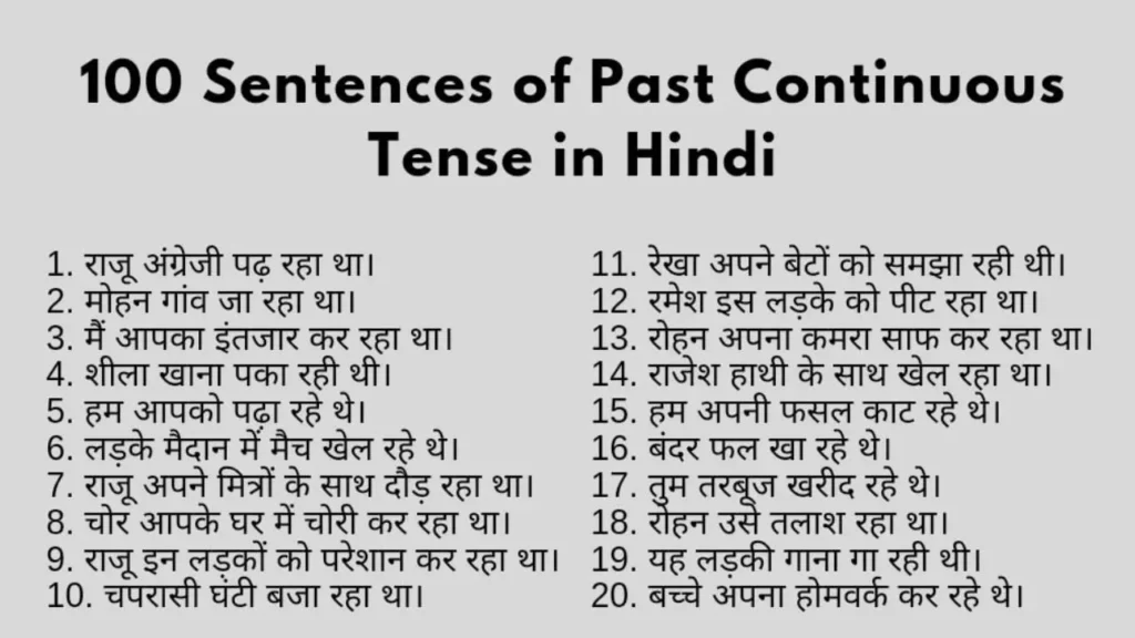 Past Continuous Tense In Hindi